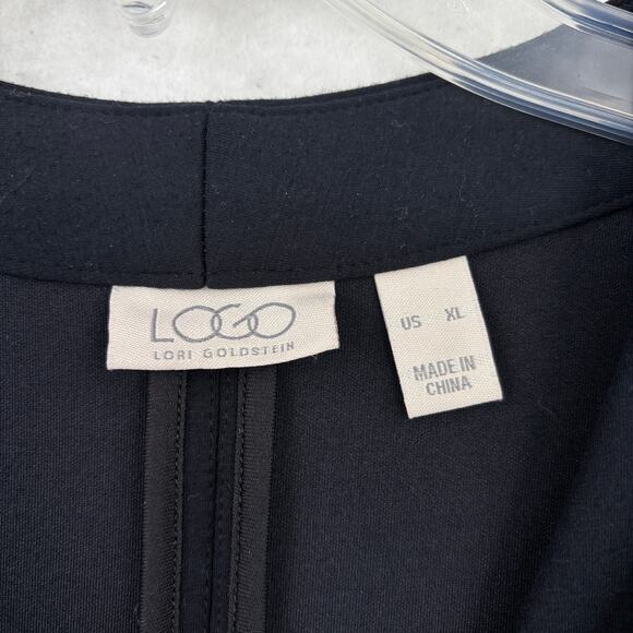 LOGO Lori Goldstein Long Jacket Size XL Black Scuba Ponte Knit Single Snap Coat - Picture 3 of 9